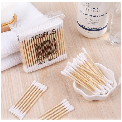 Gói 100 Que Tăm Bông Ngoáy Tai Thân Gỗ