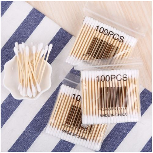 Gói 100 Que Tăm Bông Ngoáy Tai Thân Gỗ