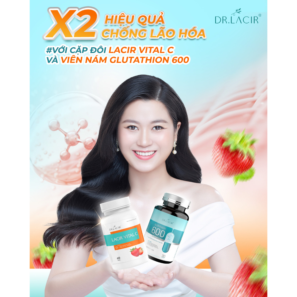 Viên uống Vitamin C Lacir Vital C Drlacir giúp hấp thu glutathione và collagen Hộp 60 viên - Hàng chính hãng