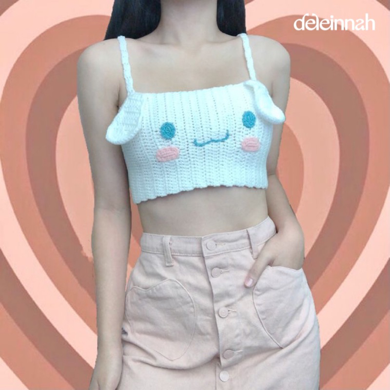 𝐂𝐈𝐍𝐍𝐀𝐌𝐎𝐑𝐎𝐋𝐋 𝐂𝐑𝐎𝐂𝐇𝐄𝐓 𝐓𝐎𝐏 I Áo croptop len bé Cinnamoroll mát mẻ