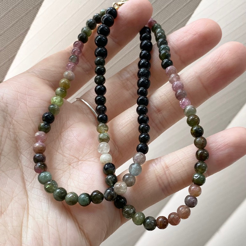 Vòng cổ tourmaline hạt tròn 4mm hàng si Nhật