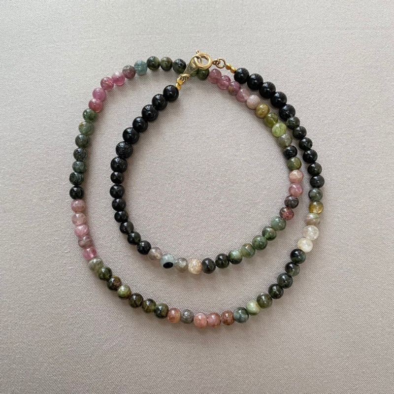 Vòng cổ tourmaline hạt tròn 4mm hàng si Nhật