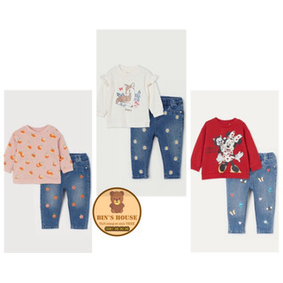 Set bộ áo nỉ+quần jean h&m cho bé gái sz 4m-4y