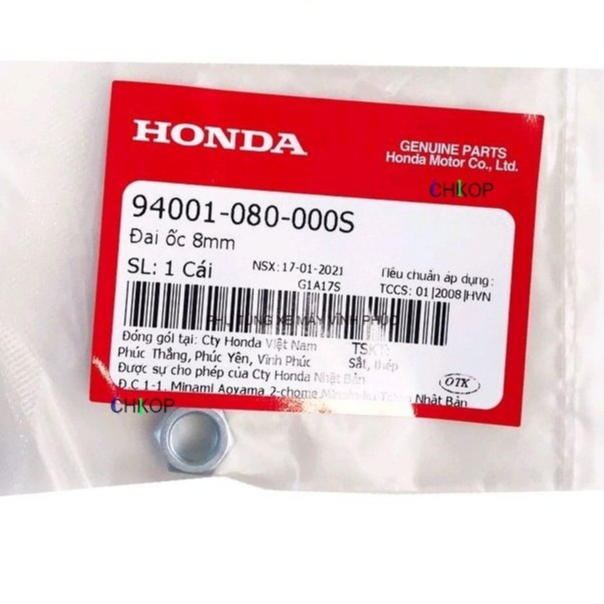 Đai ốc nhiều dòng xe 8mm (94001080000S) XỊN HONDA