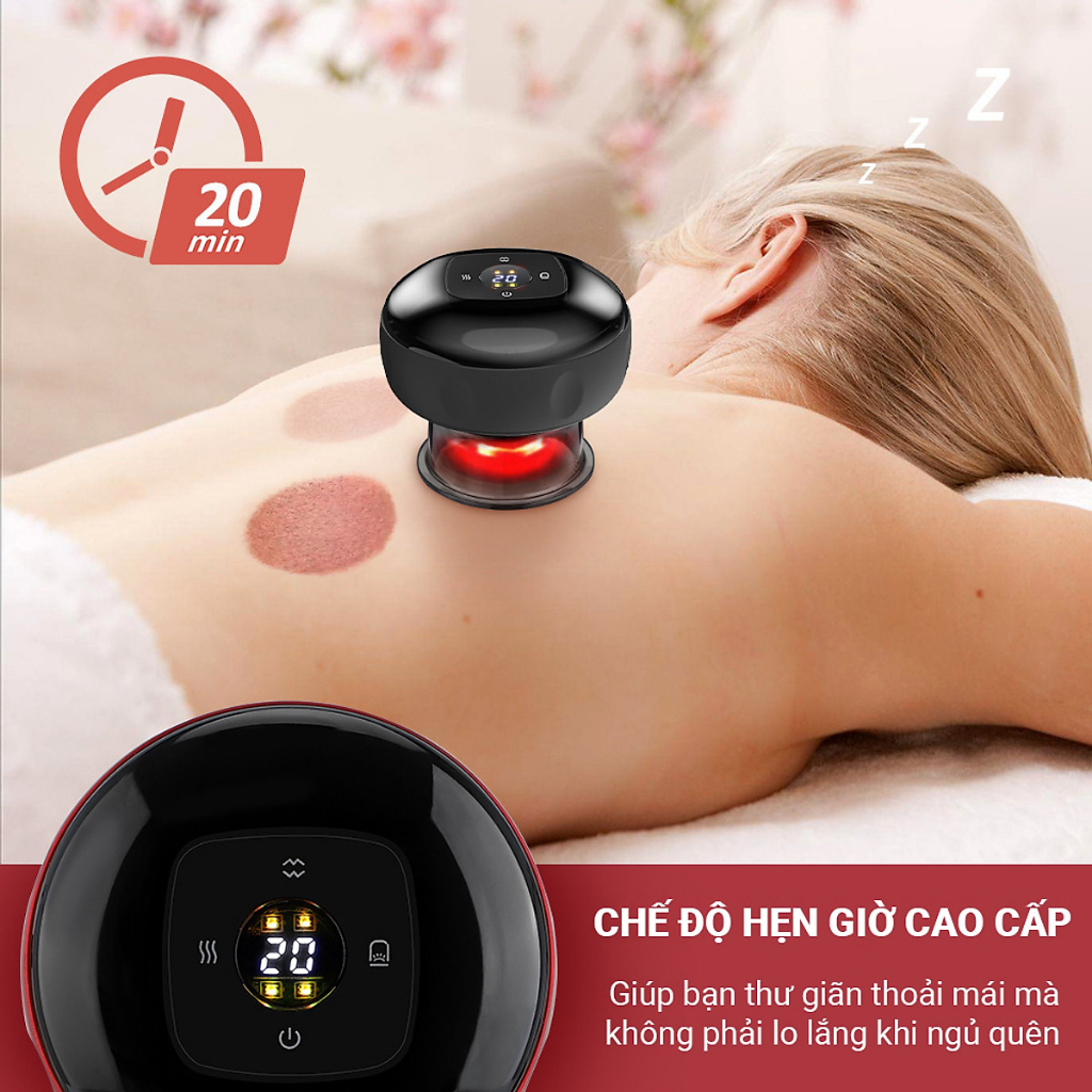 Máy massage giác hơi cầm tay có pin sạc 12 cấp độ hút giác hơi và cấp nhiệt giúp giảm đau nhức và lưu thông khí huyết