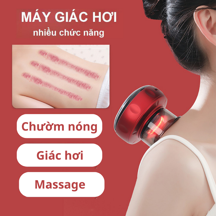 Máy massage giác hơi cầm tay có pin sạc 12 cấp độ hút giác hơi và cấp nhiệt giúp giảm đau nhức và lưu thông khí huyết
