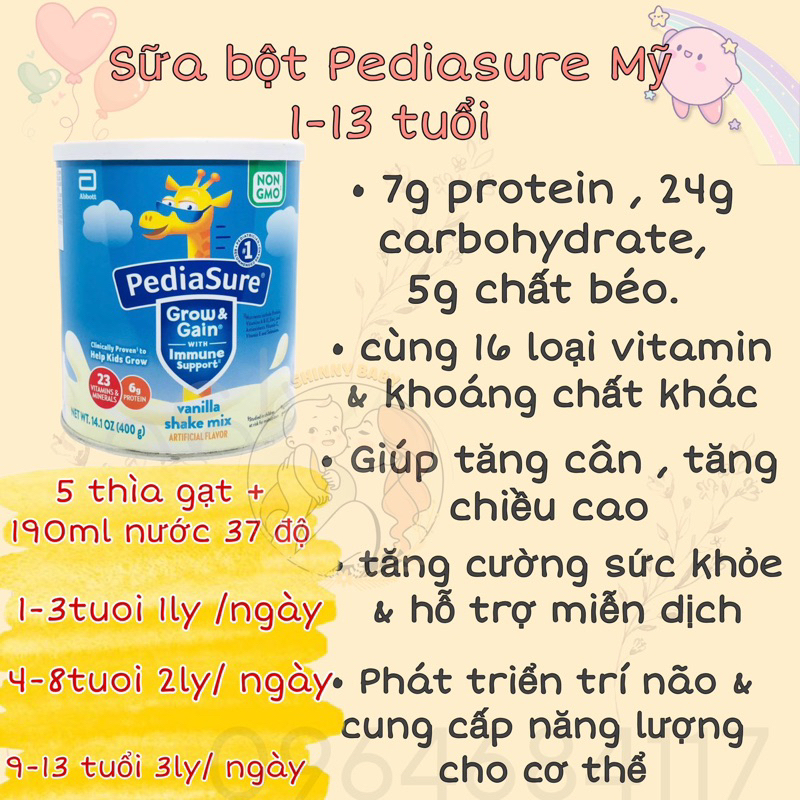 Sữa Pediasure hương vani dành cho trẻ biếng ăn 400g