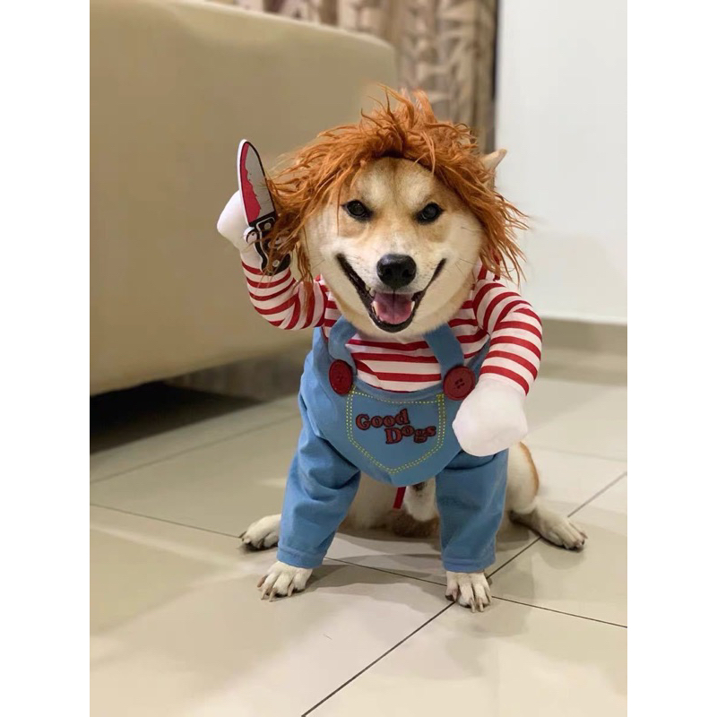 Áo cosplay cho thú cưng Nhà của Ú đáng yêu ngộ nghĩnh, áo hóa trang chó mèo, áo chó cầm dao