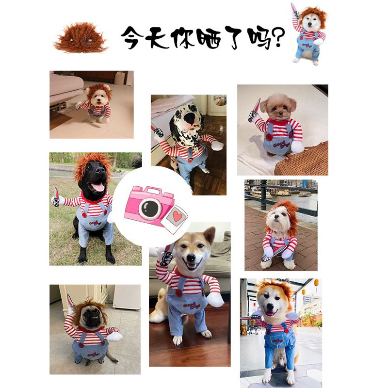 Áo cosplay cho thú cưng Nhà của Ú đáng yêu ngộ nghĩnh, áo hóa trang chó mèo, áo chó cầm dao