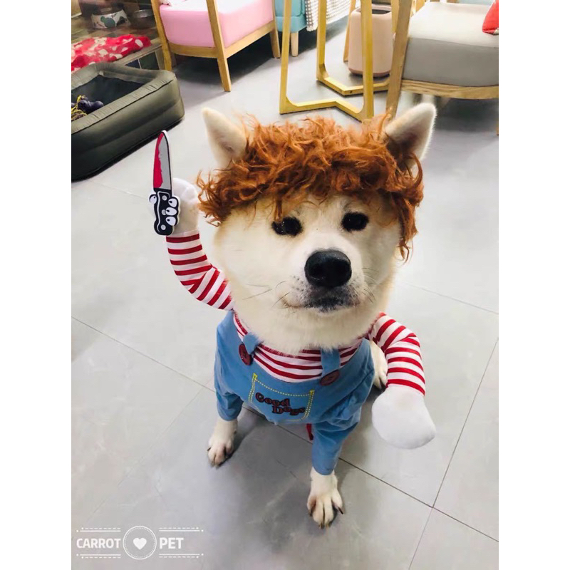 Áo cosplay cho thú cưng Nhà của Ú đáng yêu ngộ nghĩnh, áo hóa trang chó mèo, áo chó cầm dao