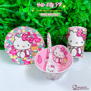Combo chén ly muỗng dĩa Hello Kitty gấu