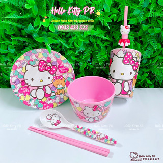 Combo chén ly muỗng dĩa Hello Kitty gấu