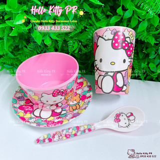 Combo chén ly muỗng dĩa Hello Kitty gấu
