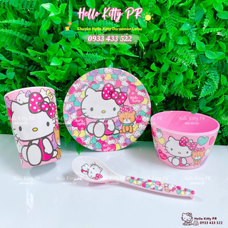 Combo chén ly muỗng dĩa Hello Kitty gấu
