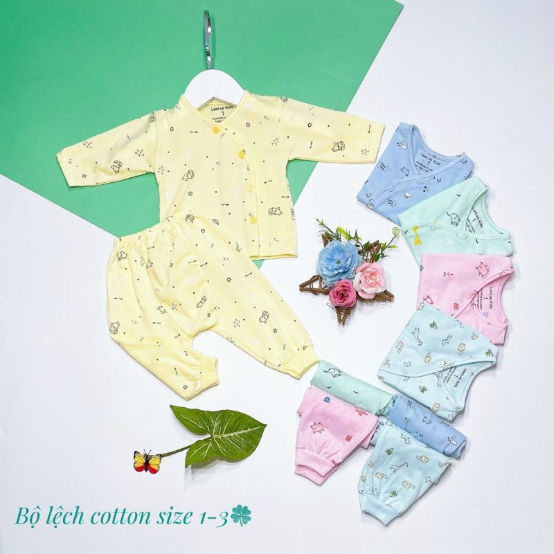Bộ dài tay họa tiết, khuy lệch, quần can đũng đóng bỉm lee lee kid cho bé sơ sinh