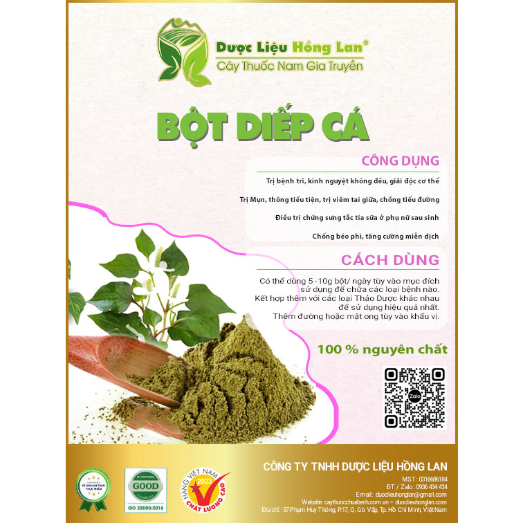 100g Bột DIẾP CÁ (100% nguyên chất sấy lạnh loại 1) - Dược Liệu Hồng Lan