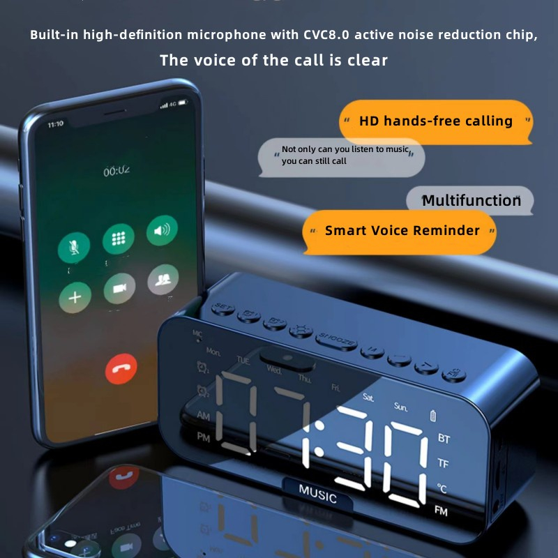 Loa bluetooth, loa kiêm đồng hồ không dây nghe nhạc làm đèn ngủ màn hình soi gương