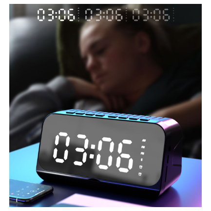 Loa bluetooth, loa kiêm đồng hồ không dây nghe nhạc làm đèn ngủ màn hình soi gương