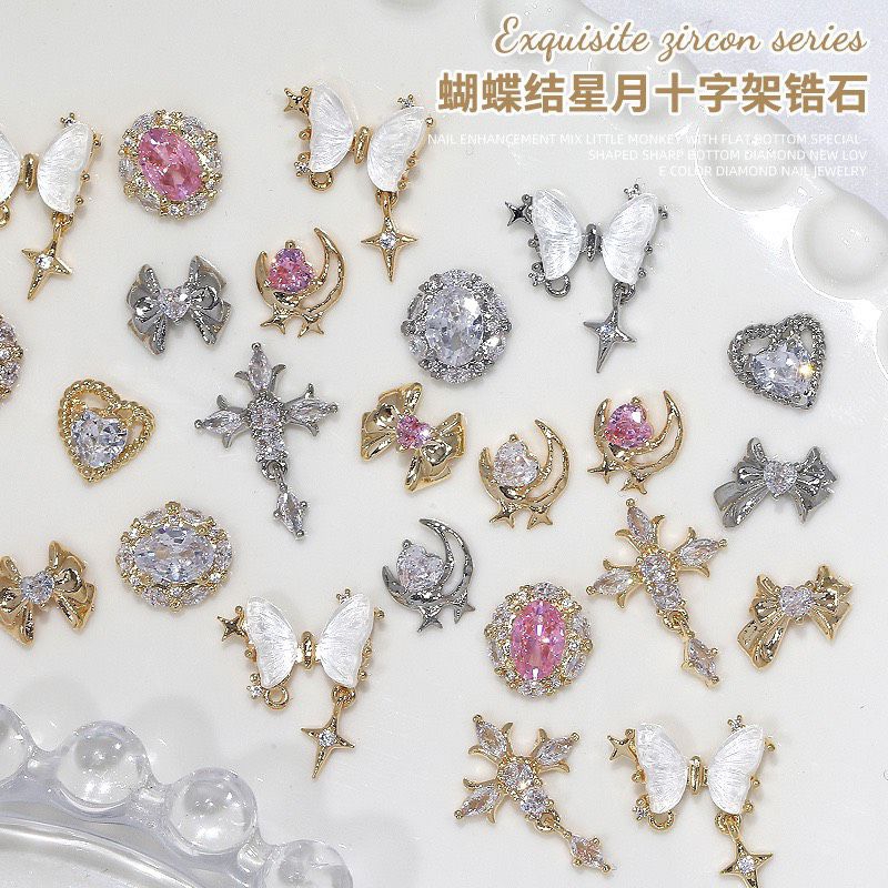 Charm bươm xích,thánh giá -chữ thập đá nail cao cấp gắn trabg trí móng tay