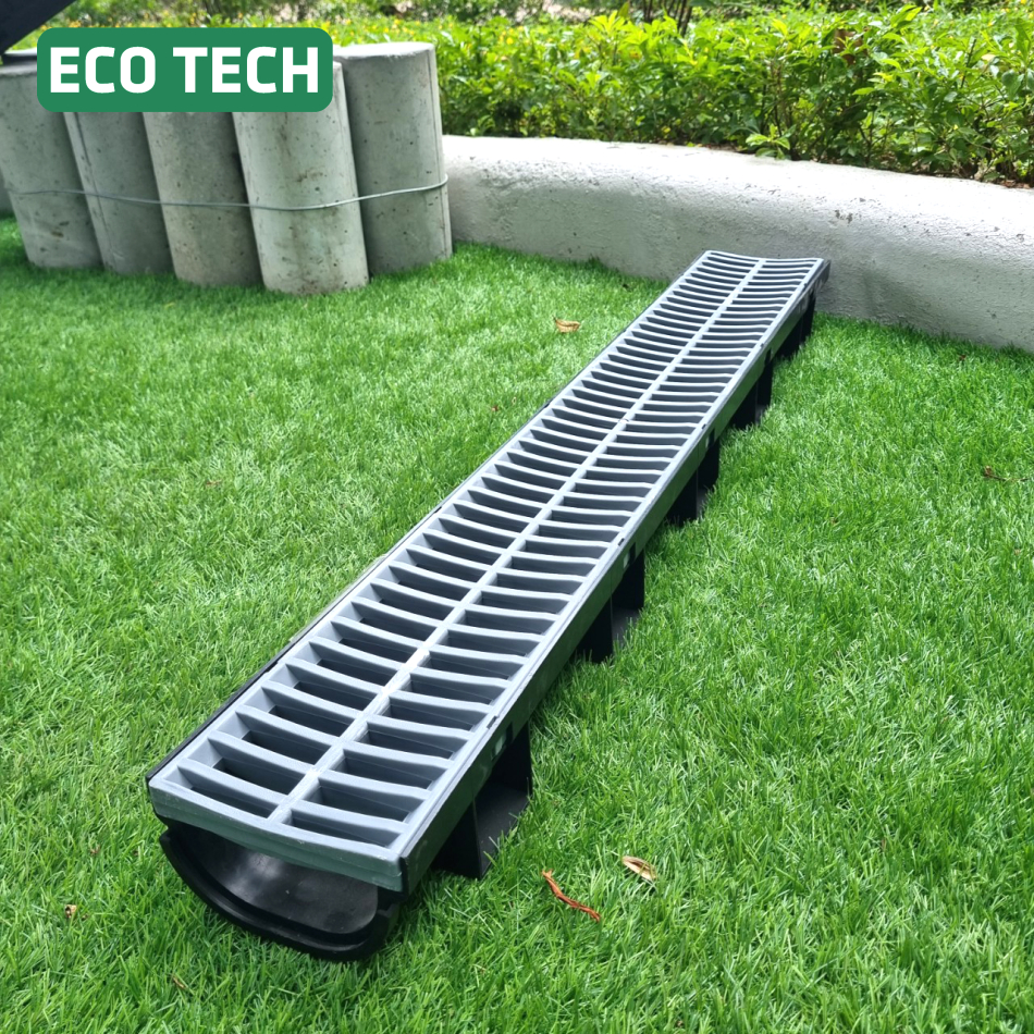 CỐNG THOÁT NƯỚC LẮP GHÉP ECOdrain HDPE-U150x80x1000mm: Nắp nhựa 2 màu, tải trọng 5 tấn, thoát nước nhanh, giảm lắng.