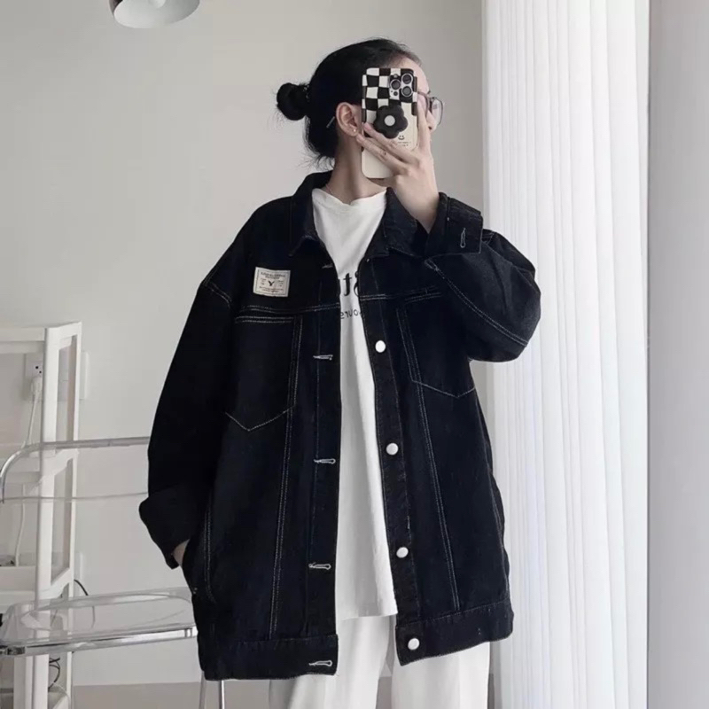 ÁO KHOÁT JEANS  ĐEN CHỈ NỔI TRẮNG HOT TREND HALO KAKI