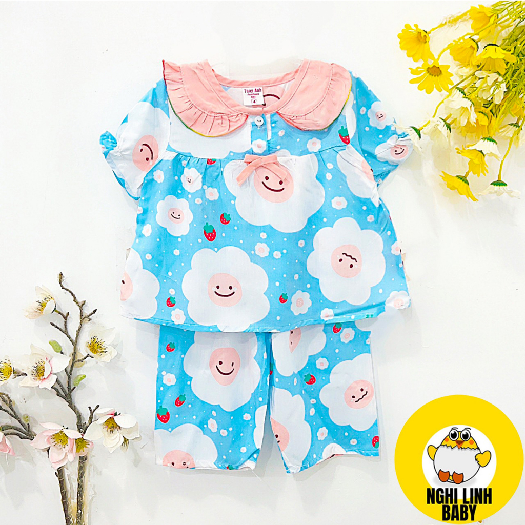 Đồ em bé gái vải tole lanh, tay ngắn quần dài mặc nhà size 9-36kg - Nghi Linh Baby