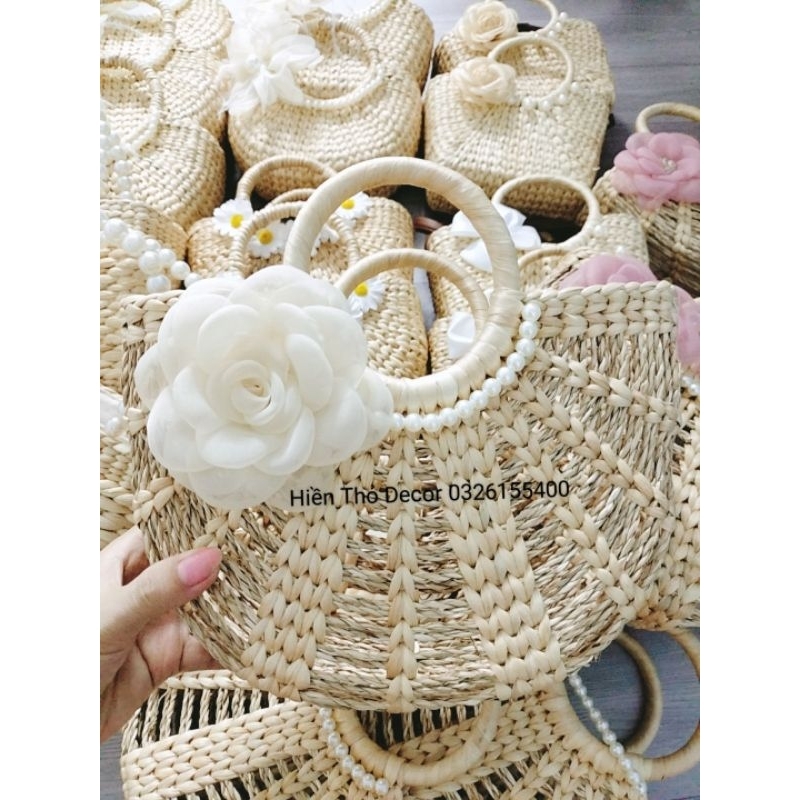Túi cói đi biển đính hoa giá sỉ