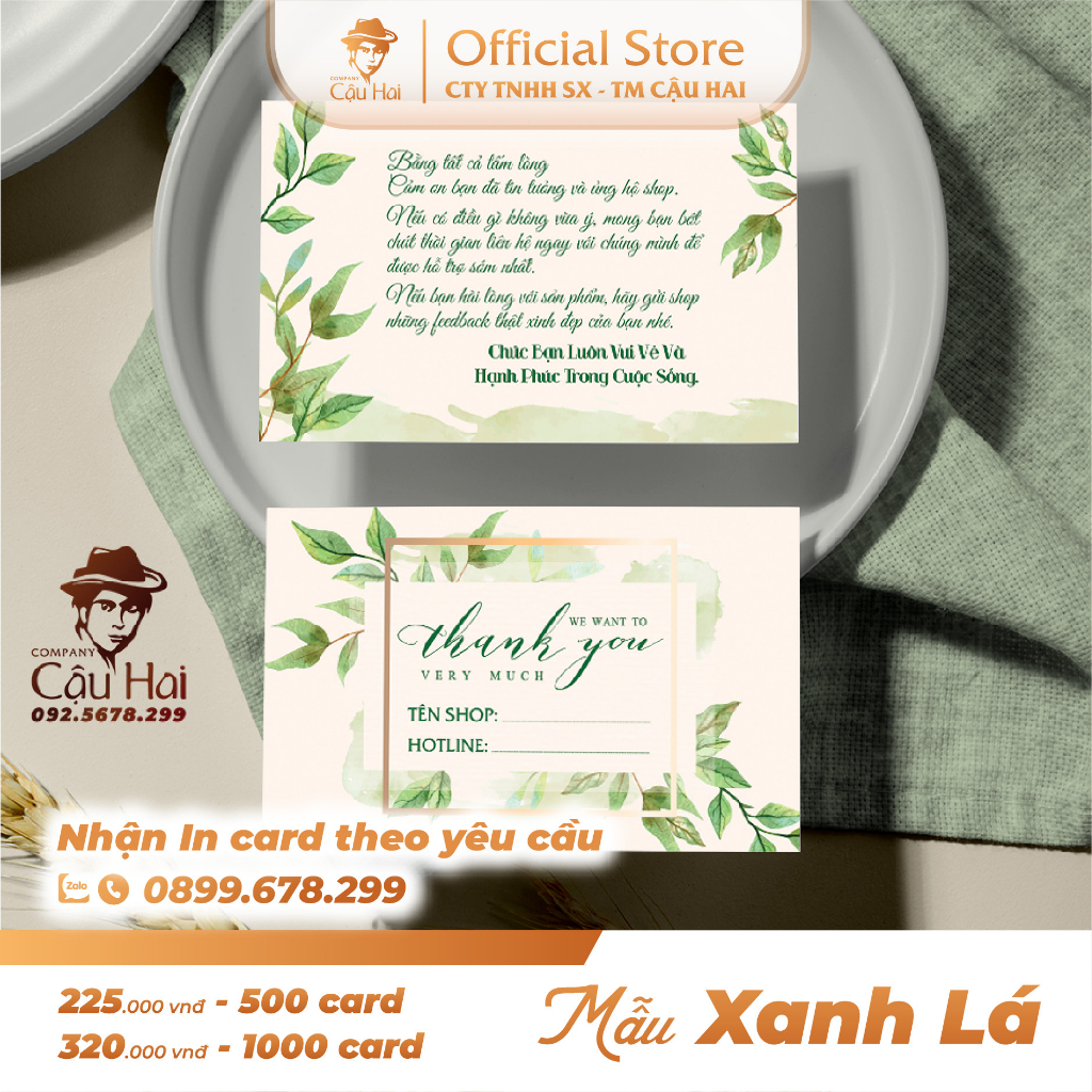 CARD CẢM ƠN, CARD THANK YOU GIẤY C300 ĐIỀN TÊN + SDT SHOP