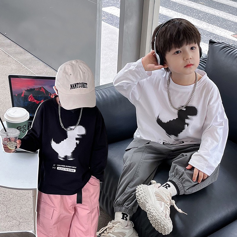 TE370- Áo dài tay Hokiha Kids cho bé hình khủng long phong cách cá tính, năng động chất cotton mềm mại size 8-17kg