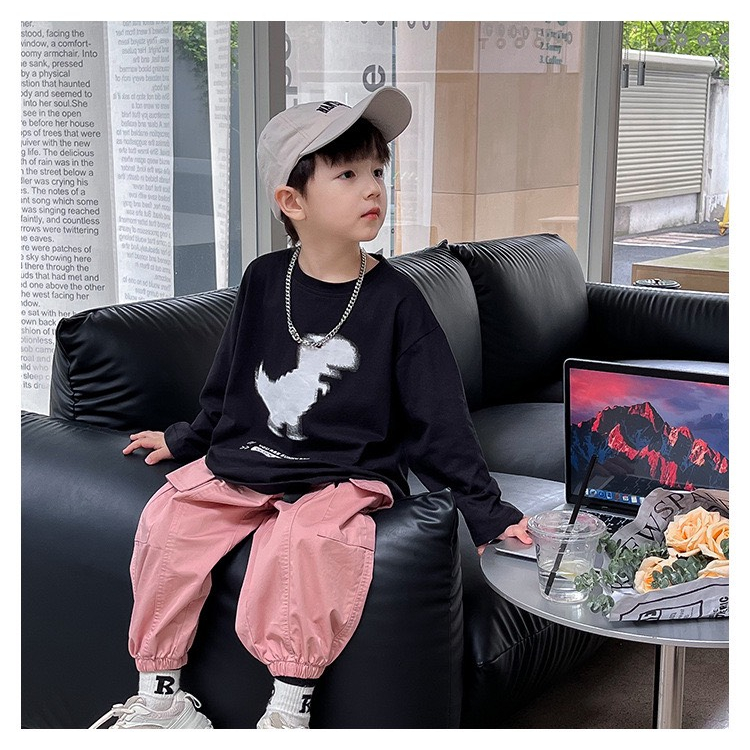 TE370- Áo dài tay Hokiha Kids cho bé hình khủng long phong cách cá tính, năng động chất cotton mềm mại size 8-17kg