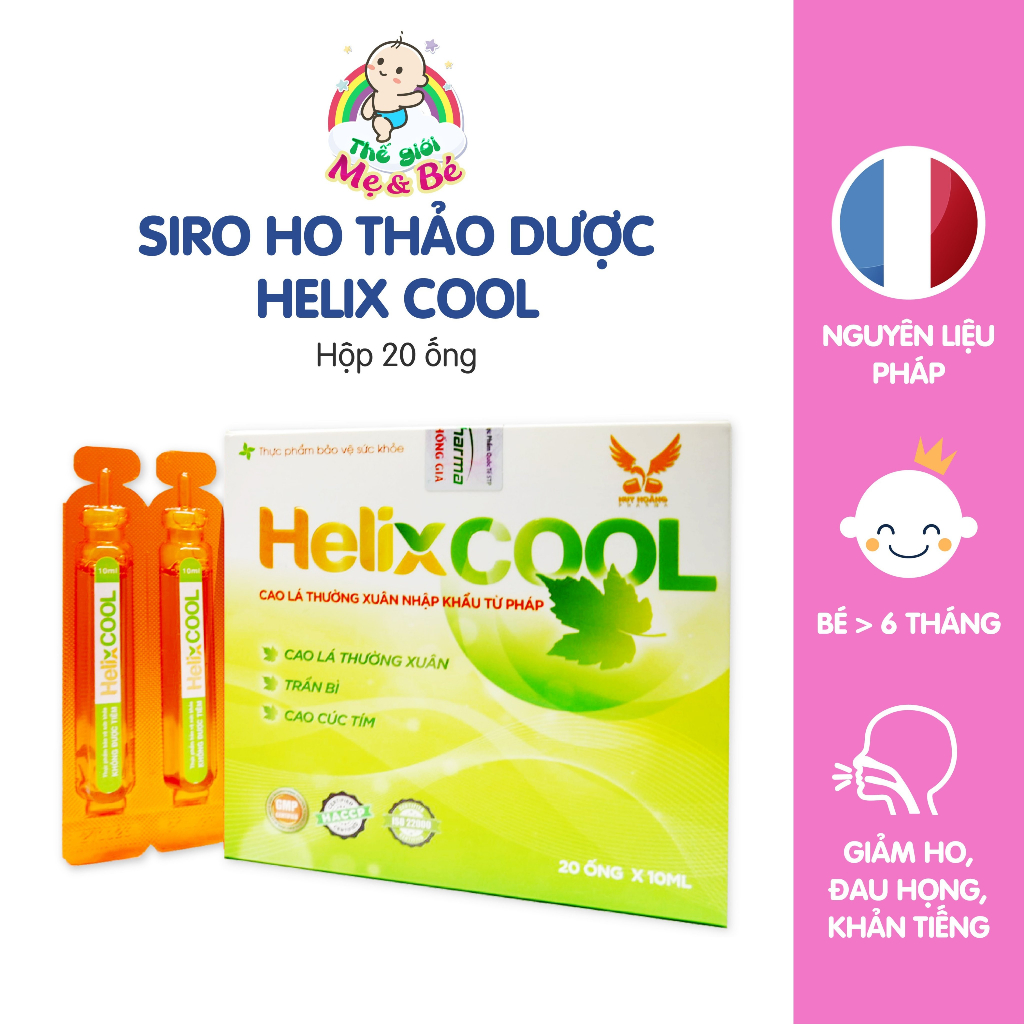 Siro ống thảo dược hỗ trợ giảm ho, sổ mũi Helix Cool (Hộp 20 ống x 10ml)