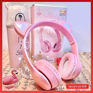 Tai Nghe Mèo Chụp Tai Bluetooth P47M, Tai Mèo Dễ Thương Có Mic, Âm Bass Mạnh Mẽ Bảo Hành 12 Tháng