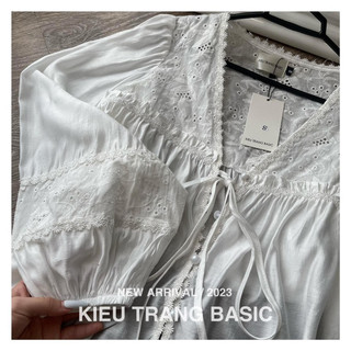 Set áo ren trắng mix quần sooc tafta Kiều Trang Basic