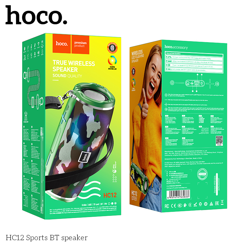 Loa Bluetooth đa năng Hoco HC12 Sports Wireless V5.0, đèn Led đa màu - Hãng phân phối