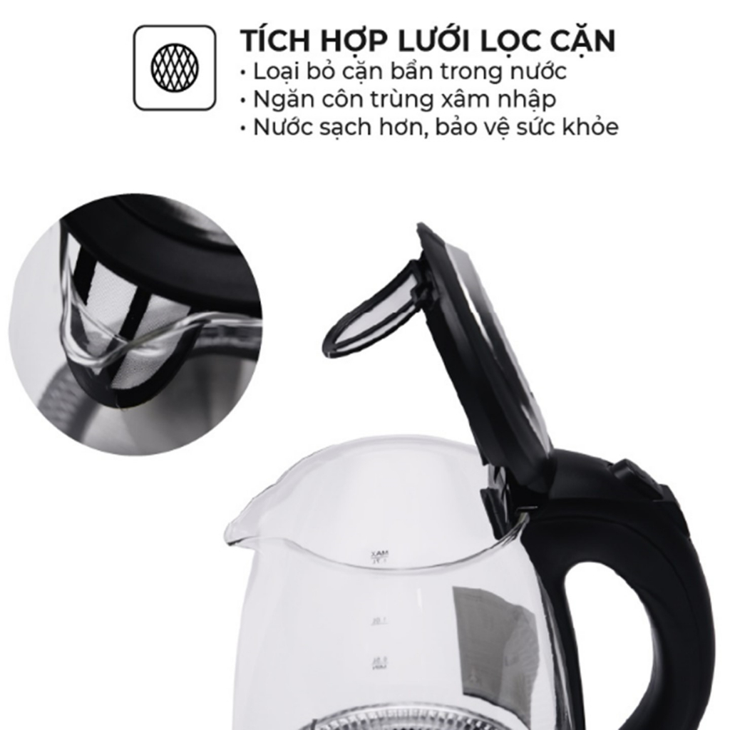 Ấm siêu tốc thủy tinh Sunhouse SHD1217