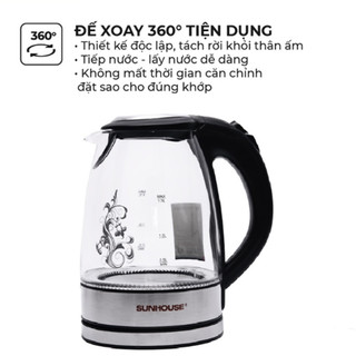 Ấm siêu tốc thủy tinh Sunhouse SHD1217