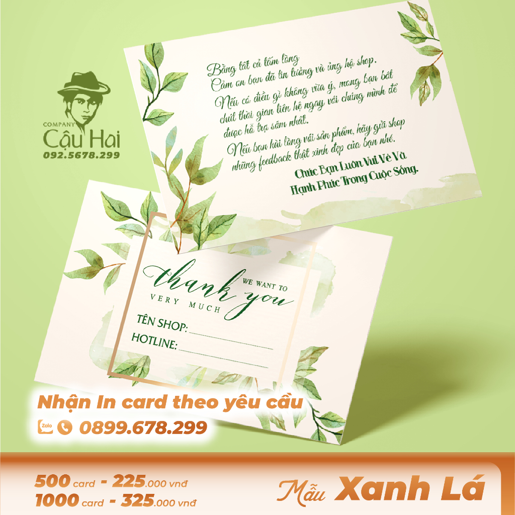 CARD CẢM ƠN, CARD THANK YOU GIẤY C300 ĐIỀN TÊN + SDT SHOP
