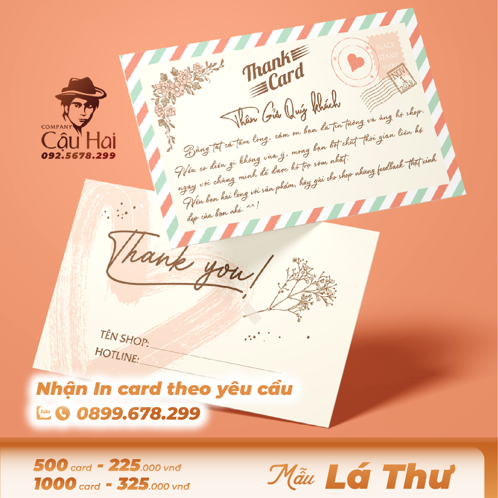 CARD CẢM ƠN, CARD THANK YOU GIẤY C300 ĐIỀN TÊN + SDT SHOP