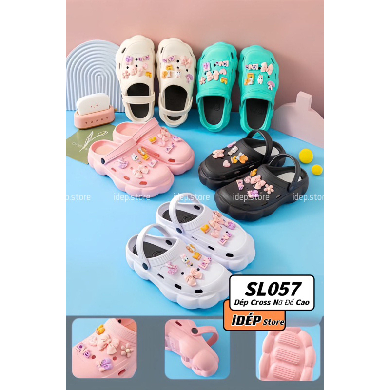 Dép sục y tá, dép cross sandal đế cao 4cm siêu nhẹ đi mưa chống trượt TẶNG KÈM 10 Jibbitz sticker - SL057