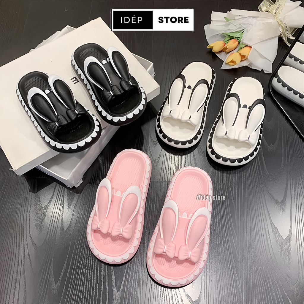 Dép bánh mì nữ quai ngang đế dày cao 3cm hình Nơ Tai Thỏ 𝐢𝐃É𝐏 𝐃𝐋𝟐𝟔𝟓 EVA siêu nhẹ mẫu mới