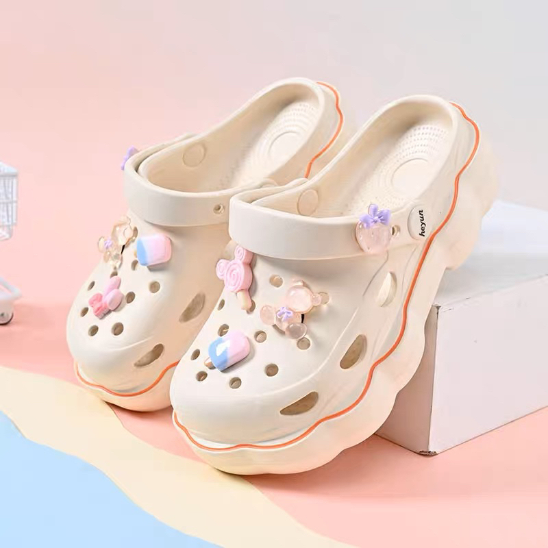 Dép sục y tá, dép cross sandal đế cao 4cm siêu nhẹ đi mưa chống trượt TẶNG KÈM 10 Jibbitz sticker - SL057