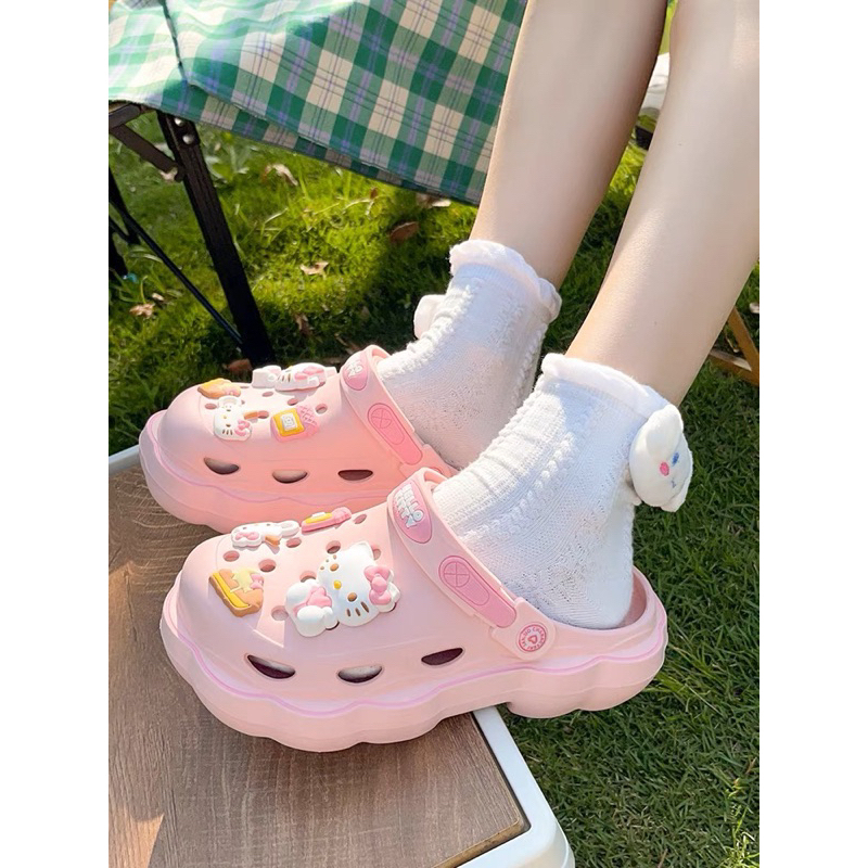 Dép sục y tá, dép cross sandal đế cao 4cm siêu nhẹ đi mưa chống trượt TẶNG KÈM 10 Jibbitz sticker - SL057