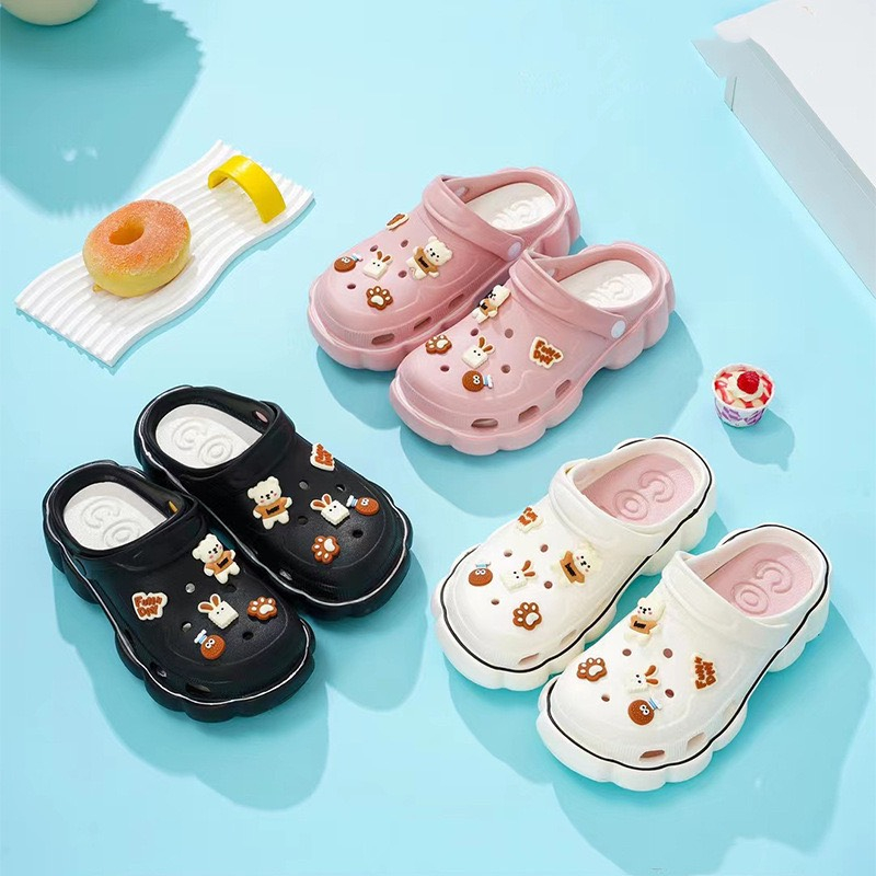 Dép sục y tá, dép cross sandal đế cao 4cm siêu nhẹ đi mưa chống trượt TẶNG KÈM 10 Jibbitz sticker - SL057