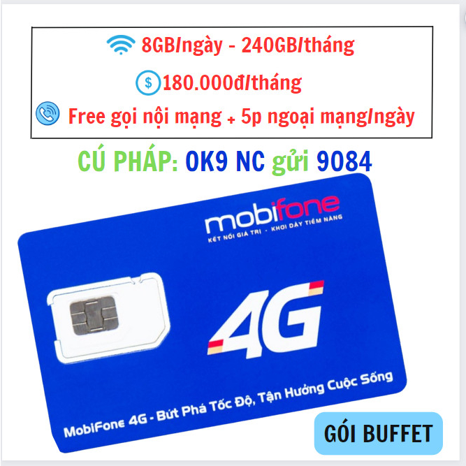 Sim 4G Mobifone data + nghe gọi - A89 120GB/THÁNG MIỄN PHÍ THÁNG ĐẦU (1000 phút gọi)