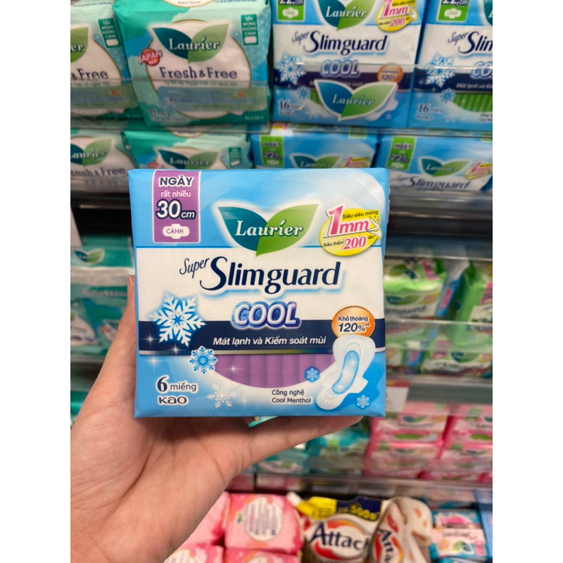 Băng Vệ Sinh ban ngày Laurier Slimguard Cool siêu mỏng 1mm mát lạnh