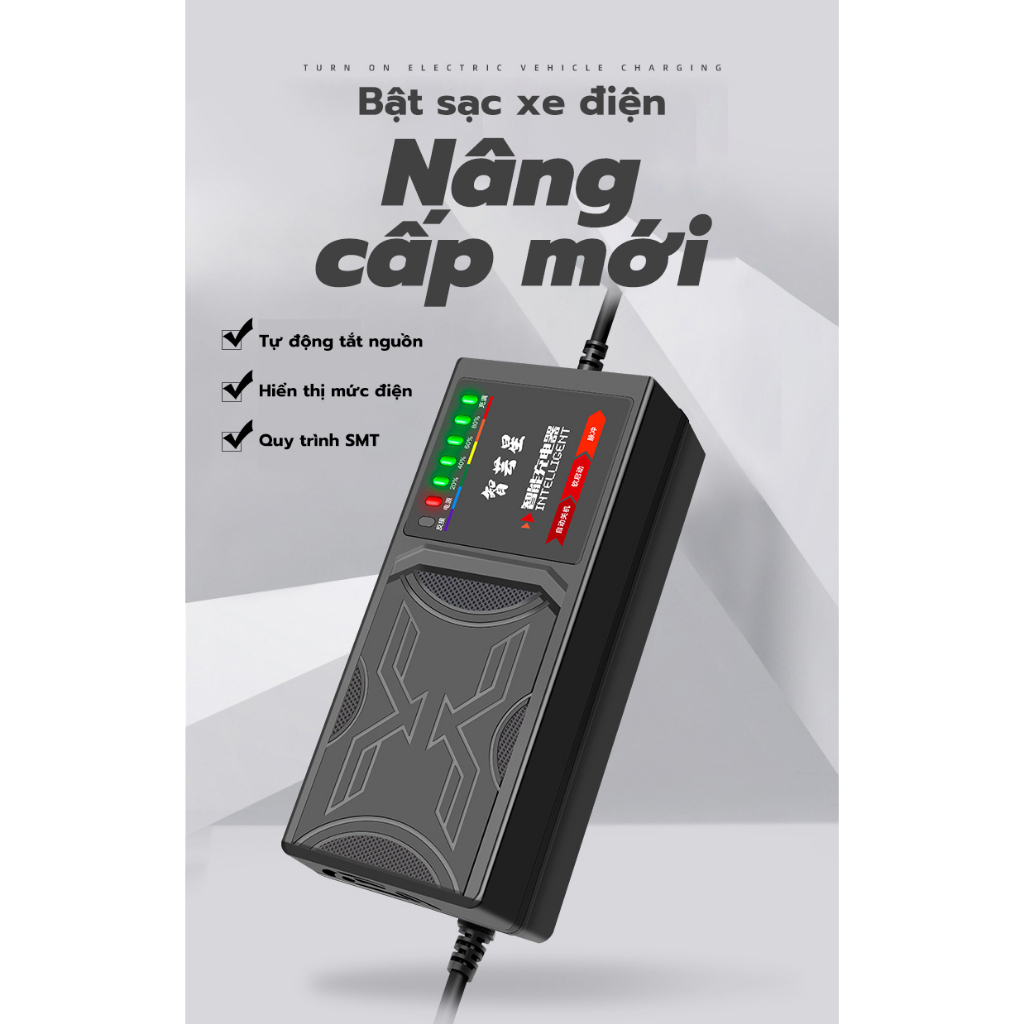 🔥FREESHIP🔥 sạc xe điện 48v20ah 48V 12Ah Tự Ngắt Chống Phồng Bình -7 Đèn Báo Thông Minh