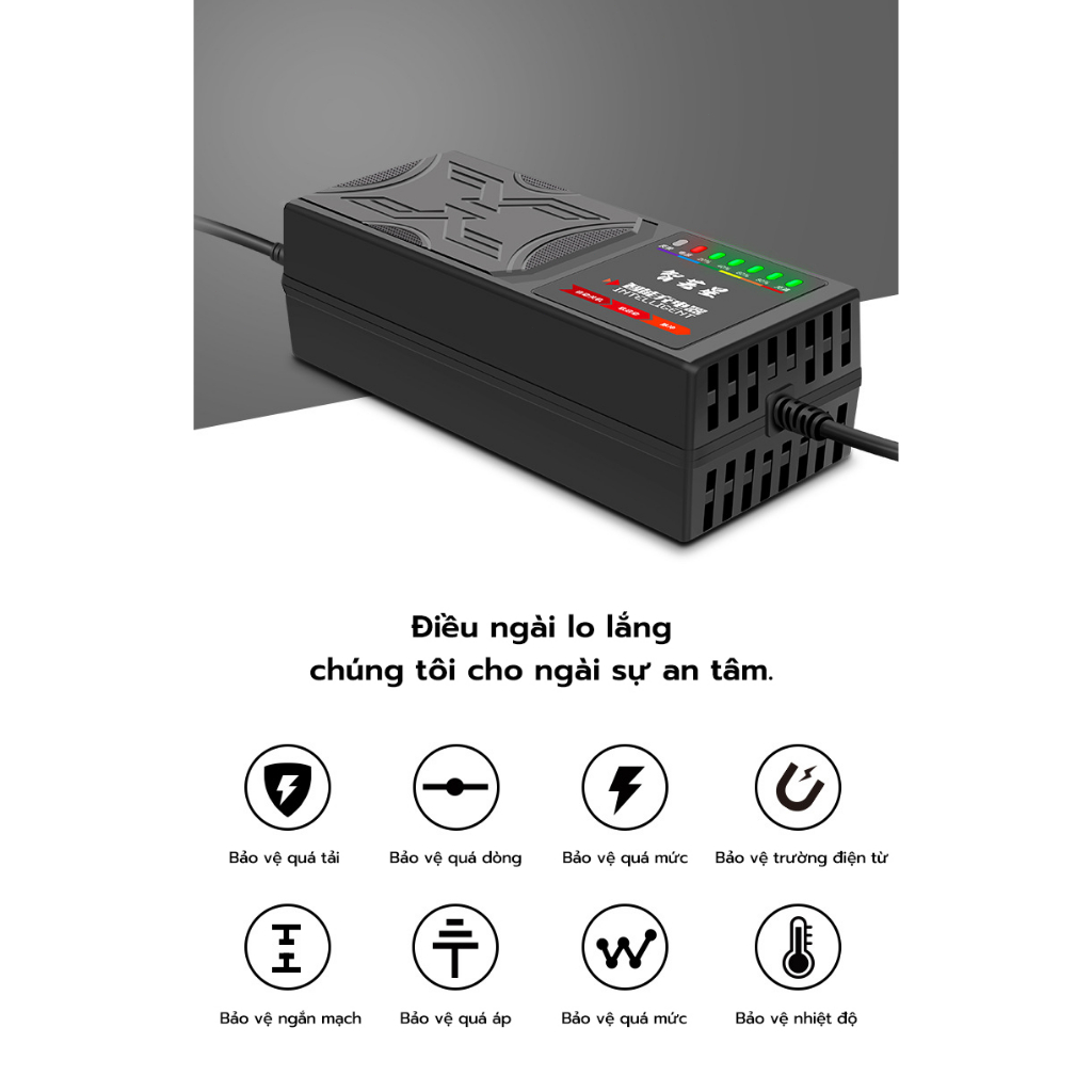 🔥FREESHIP🔥 sạc xe điện 48v20ah 48V 12Ah Tự Ngắt Chống Phồng Bình -7 Đèn Báo Thông Minh