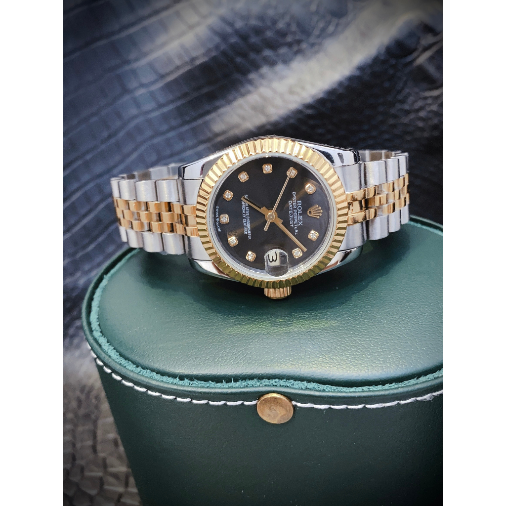Đồng hồ đeo tay nam nữ, Đồng hồ Rolex nữ, MÁY CƠ, Full box cao cấp thẻ tag quốc tế, mặt xanh lá viền cổ điển
