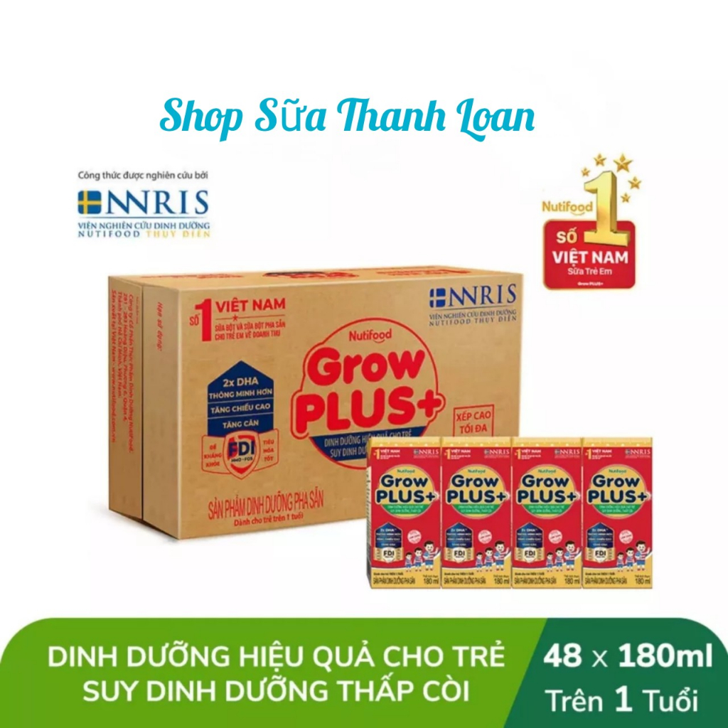 [HSD T9-2024] Thùng 48 hộp Sữa Pha Sẵn NutiFood Grow Plus+ SDD 180ml Đỏ.