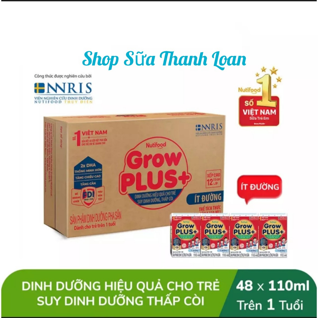 [HSD T4-2024] [Có Thẻ Cào] Thùng 48 Hộp Nutifood Grow plus SDD Ít Đường 110ml Đỏ.